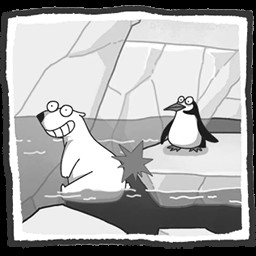 The bear was hit by a penguin into the water
